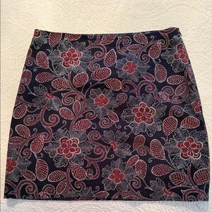 Talbots Navy and Red Floral Mini Skirt